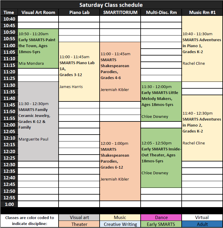 Saturday class schedule