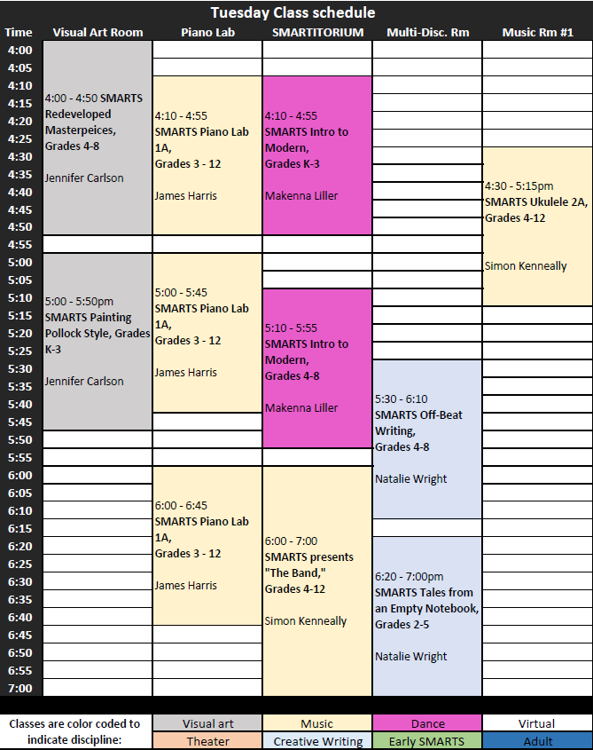 Tuesday class schedule