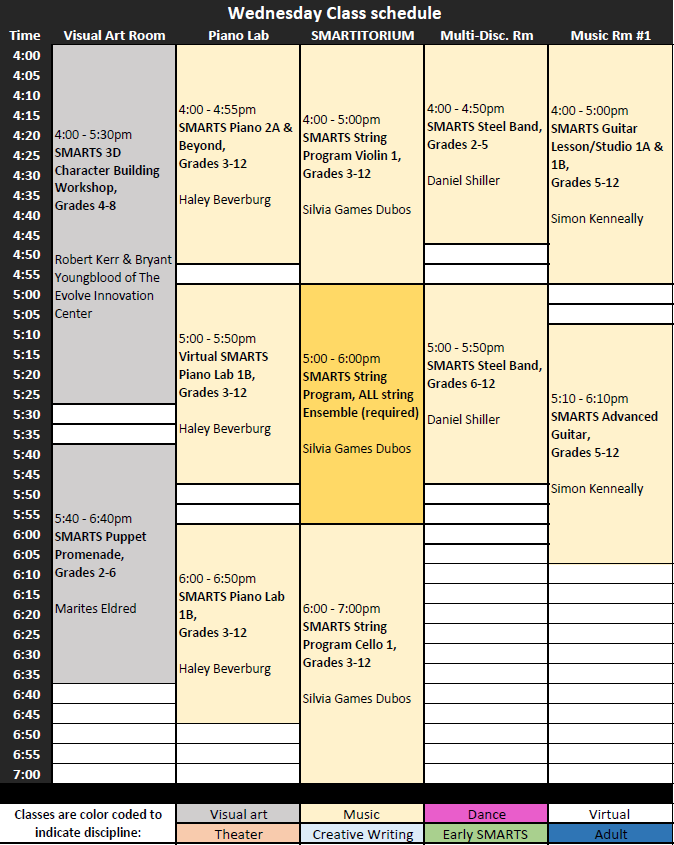 Wednesday class schedule